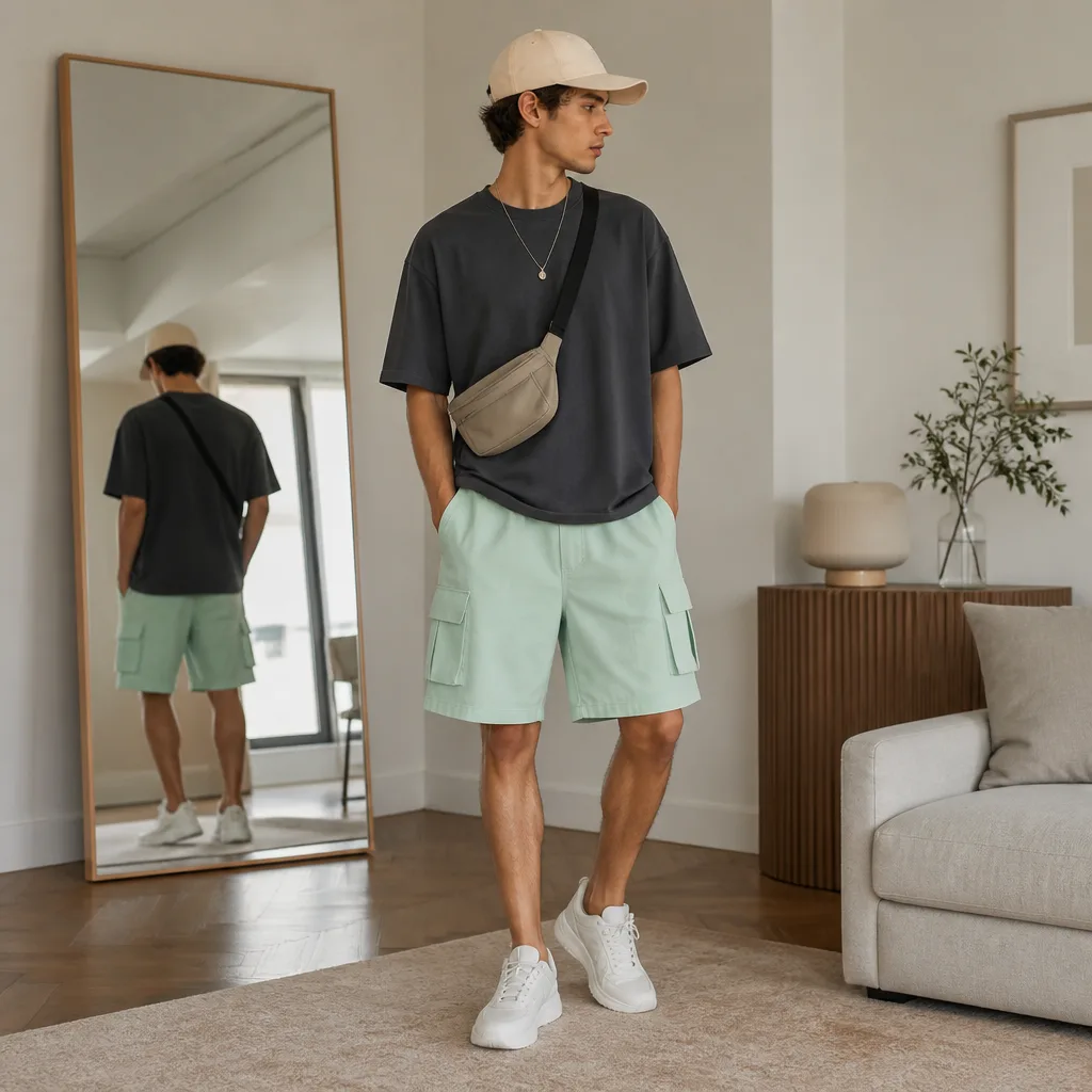 Образ 2. Mint green + графитовый оверсайз-тти и белые кроссовки